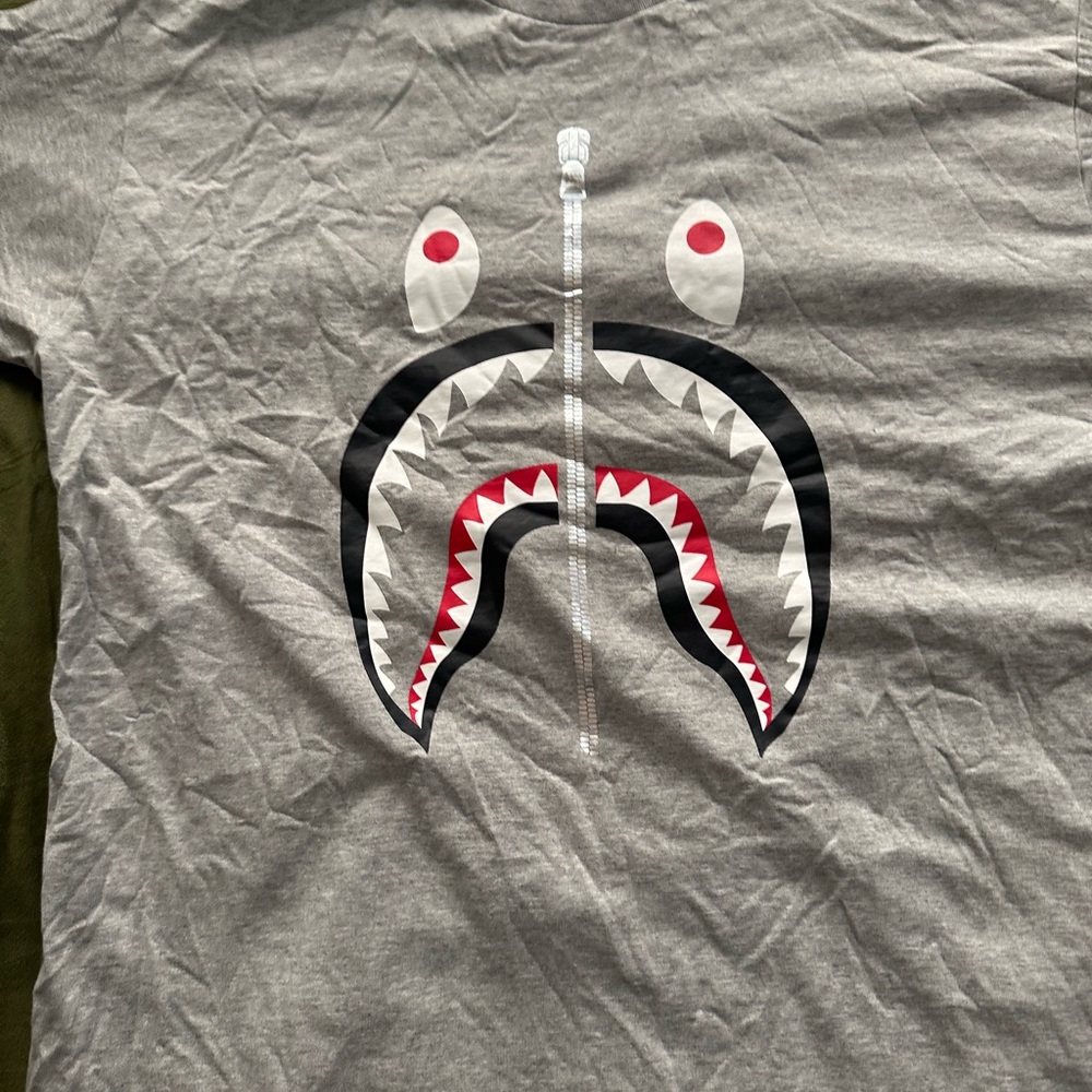 Red and Gray Short Sleeve Tee with Shark Graphic